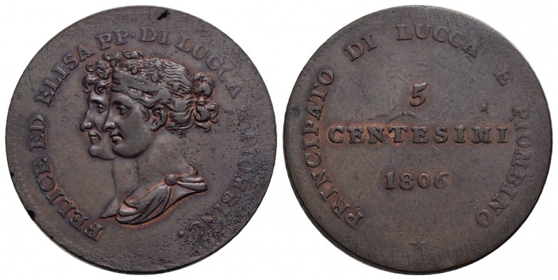 LUCCA - Elisa Bonaparte e Felice Baciocchi (1805-1814) - 5 Centesimi - 1806 - CU...