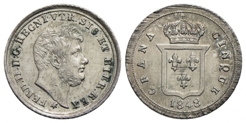 NAPOLI - Ferdinando II di Borbone (1830-1859) - 5 Grana - 1848 - AG NC P.R. 177;...