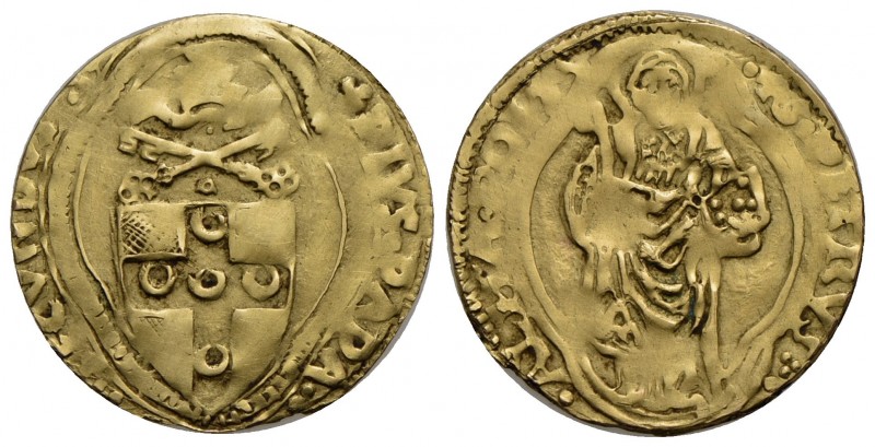 ROMA - Pio II (1458-1464) - Ducato - Stemma semiovale in quadrilobo - R/ Figura ...