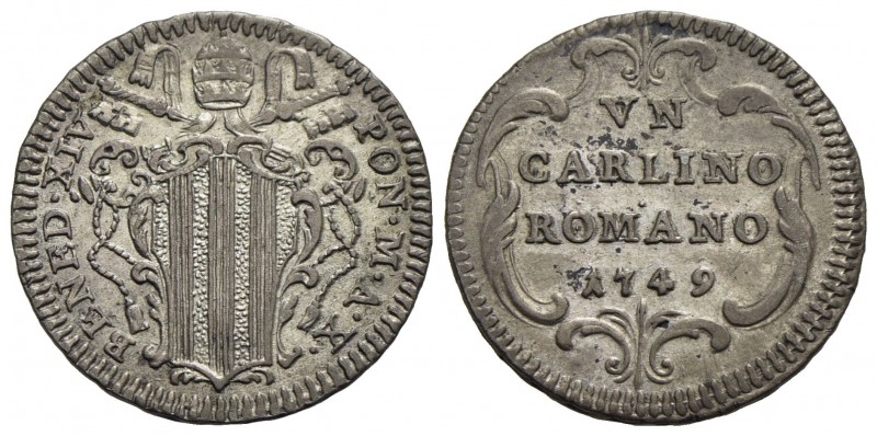 ROMA - Benedetto XIV (1740-1758) - Carlino - 1749 A. X - Stemma poligonale con f...