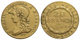 TORINO - Repubblica Subalpina (1800-1802) - 20 Franchi - A. 9 - AU R Pag. 3a; Mont. 6 A' MARENCO Proveniente da montatura - MB