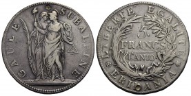 TORINO - Repubblica Subalpina (1800-1802) - 5 Franchi - A. 10 - AG R Pag. 6; Mont. 10 Foro otturato - BB