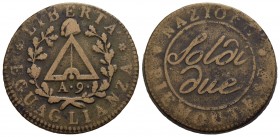 TORINO - Repubblica Subalpina (1800-1802) - 2 Soldi - A. 9 - BR R Pag. 7a; Mont. 12 Contorno rigato obliquo - qBB