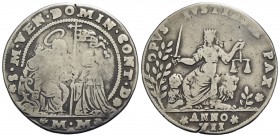 VENEZIA - Domenico Contarini (1659-1675) - Osella - 1665 A. VII - L'Evangelista in trono consegna la stendardo al Doge - R/ La Giustizia, con spada e ...