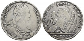 VENEZIA - Ludovico Manin (1789-1797) - Tallero per il Levante - 1794 - Leone alato e nimbato seduto a d. - R/ Busto diademato a d. - AG Pao. 35 - qBB