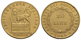 VENEZIA - Governo Provvisorio (1848-1849) - 20 Lire - 1848 - AU RR Pag. 176; Mont. 89 Proveniente da montatura - meglio di MB