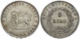 VENEZIA - Governo Provvisorio (1848-1849) - 5 Lire - 1848 - 22 Marzo - AG Pag. 177; Mont. 90 - qSPL