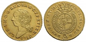 Carlo Emanuele III (1730-1773) - Mezza doppia - 1759 - AU RRRR Mont. 147 - SPL/SPL+
