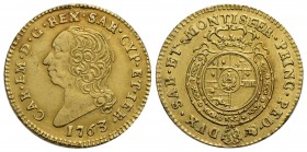 Carlo Emanuele III (1730-1773) - Mezza doppia - 1763 - AU RRRR Mont. 151 - SPL-FDC