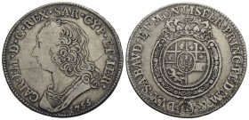 Carlo Emanuele III (1730-1773) - Mezzo scudo - 1755 - AG R Mont. 173 Graffio al D/ - qBB/BB