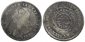 Carlo Emanuele III (1730-1773) - Ottavo di scudo - 1756 - AG R Mont. 210 - MB-BB