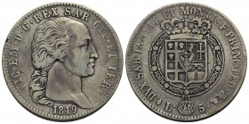 Vittorio Emanuele I (1802-1821) - 5 Lire - 1819 - AG R Pag. 13; Mont. 27 Colpo - qBB