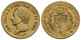 Carlo Felice (1821-1831) - 20 Lire - 1822 T - AU RR Pag. 46; Mont. 31 - BB