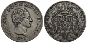 Carlo Felice (1821-1831) - 5 Lire - 1821 T - AG RRR Pag. 63; Mont. 54 - BB
