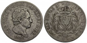 Carlo Felice (1821-1831) - 5 Lire - 1822 T - AG RR Pag. 64; Mont. 55 Colpetti - qBB