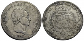 Carlo Felice (1821-1831) - 5 Lire - 1826 T - AG Pag. 71; Mont. 61 Pulita - meglio di MB
