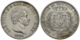 Carlo Felice (1821-1831) - 5 Lire - 1828 T - AG Pag. 75; Mont. 65 Segnetti diffusi - BB