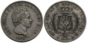 Carlo Felice (1821-1831) - 5 Lire - 1829 G - AG Pag. 76; Mont. 68 - BB