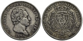 Carlo Felice (1821-1831) - 5 Lire - 1829 T - AG Pag. 77; Mont. 67 - qBB/BB