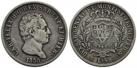 Carlo Felice (1821-1831) - 5 Lire - 1830 G - AG Pag. 78; Mont. 71 - meglio di MB