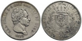 Carlo Felice (1821-1831) - 5 Lire - 1830 T (P) - AG R Pag. 79a; Mont. 70 Segnetti - BB