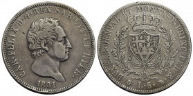 Carlo Felice (1821-1831) - 5 Lire - 1831 T - AG RRR Pag. 81; Mont. 72 - qBB