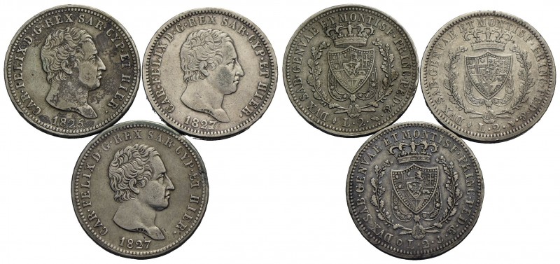 Carlo Felice (1821-1831) - 2 Lire - 1825 T, 27 g e T - AG Lotto di tre monete - ...