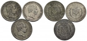 Carlo Felice (1821-1831) - 2 Lire - 1825 T, 27 g e T - AG Lotto di tre monete - med. BB