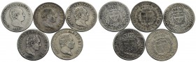 Carlo Felice (1821-1831) - 50 Centesimi - 1826 G e T, 27 G e T, 28 T (L) - AG RR Lotto di 5 monete - MB÷BB+