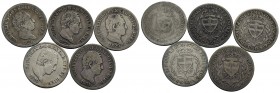 Carlo Felice (1821-1831) - 50 Centesimi - 1828 T (P), 29 G e T, 30 T, 31 T - AG RRR Lotto di 5 monete - MB÷qBB