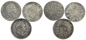 Carlo Felice (1821-1831) - 25 Centesimi - 1829 G e T, 30 T - AG R Lotto di tre monete - qBB