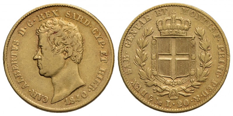 Carlo Alberto (1831-1849) - 20 Lire - 1840 G - AU Pag. 190; Mont. 62 - BB/BB+