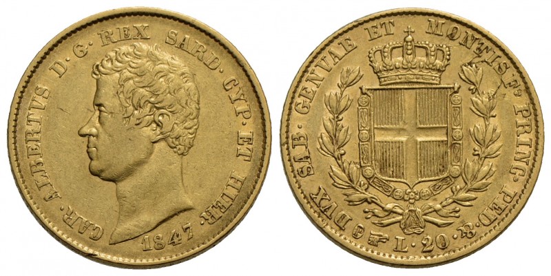 Carlo Alberto (1831-1849) - 20 Lire - 1847 T - AU Pag. 205; Mont. 75 - BB/qSPL