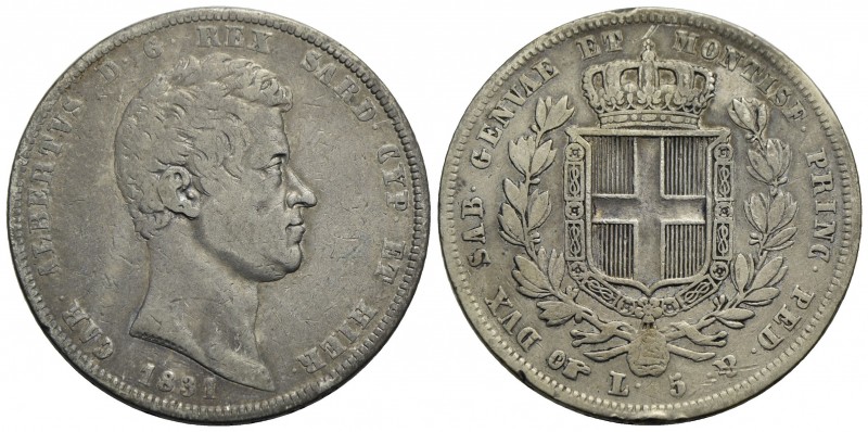 Carlo Alberto (1831-1849) - 5 Lire - 1831 T - AG RR Pag. 230; Mont. 102 Colpetti...