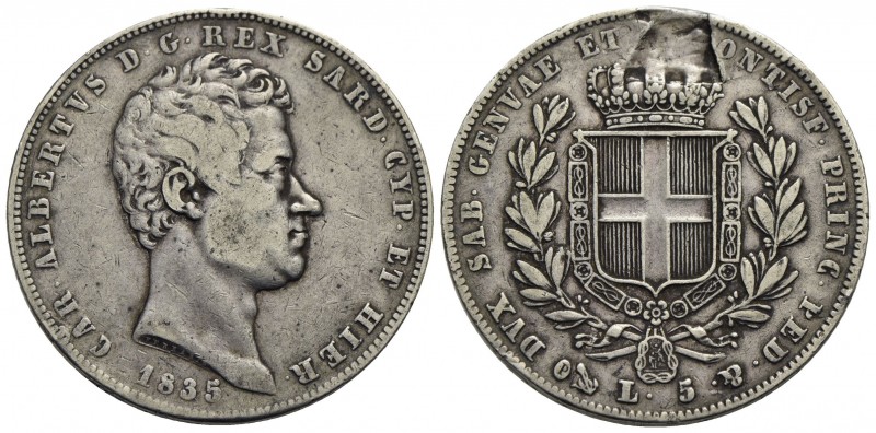 Carlo Alberto (1831-1849) - 5 Lire - 1835 G - AG Pag. 237; Mont. 113 Difetto di ...