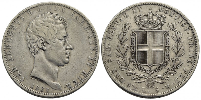 Carlo Alberto (1831-1849) - 5 Lire - 1837 G - AG Pag. 241; Mont. 117 - BB/BB+