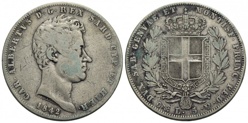 Carlo Alberto (1831-1849) - 5 Lire - 1842 G - AG Pag. 251; Mont. 127 - qBB/BB