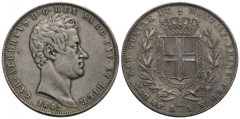 Carlo Alberto (1831-1849) - 5 Lire - 1842 T - AG R Pag. 252; Mont. 126 - BB/qSPL