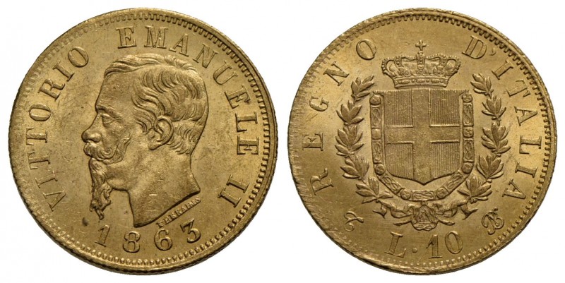 Vittorio Emanuele II Re d'Italia (1861-1878) - 10 Lire - 1863 T (18,63) - AU Pag...