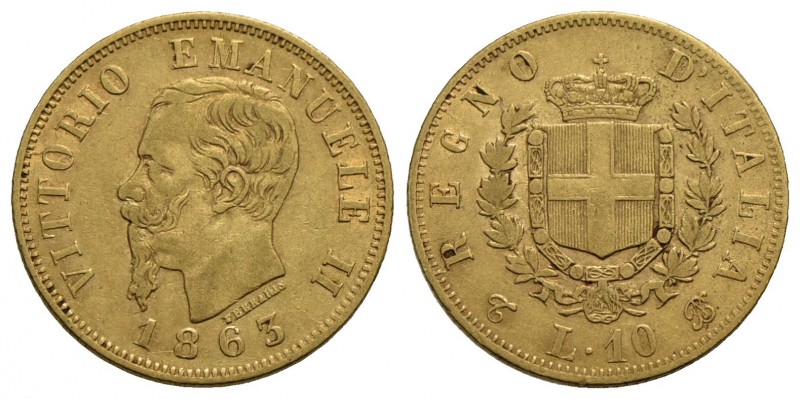 Vittorio Emanuele II Re d'Italia (1861-1878) - 10 Lire - 1863 T (18,7) - AU Pag....