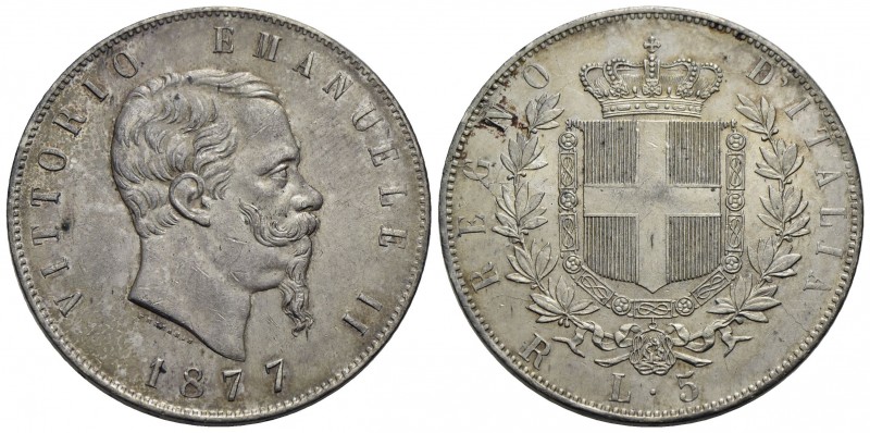 Vittorio Emanuele II Re d'Italia (1861-1878) - 5 Lire - 1877 R - AG Pag. 502; Mo...