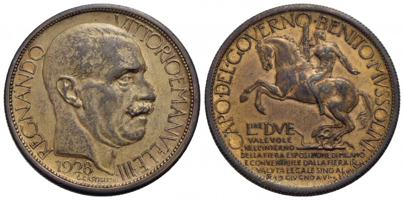 Vittorio Emanuele III (1900-1943) - 2 Lire - 1928 Fiera di Milano - Cu Pag. manc...