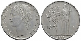 Repubblica Italiana (emissioni in lire) (1946-2001) - 100 Lire - 1965 - AC NC Att. MAS 20a Asse ruotato di 40° - SPL