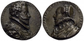 SAVOIA - Emanuele Filiberto (1553-1580) - Medaglia - Busto a d. - R/ Busto di Margherita di Francia a s. Ø: 45 mm. - (AE g. 47) RRR Arm. 223/7; U. di ...
