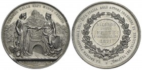 SAVOIA - Vittorio Emanuele II Re d'Italia (1861-1878) - Medaglia - 1871 - Traforo del Moncenisio - Le figure allegoriche dell'Italia turrita e con scu...