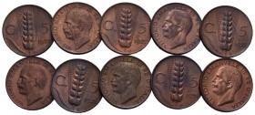 Savoia - Vittorio Emanuele III (1900-1943) - 10 cent. Spiga 1922 - Lotto di 10 monete parzialmente rame rosso - FDC