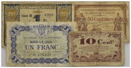 Cartamoneta-Estera - FRANCIA - Franco 1917 Camera di Commercio Nizza e Alpi Marittime e Bar Le Duc, 50 Cent. '17 Dijon, 10 Cent. Ville de Lille - Lott...
