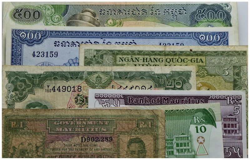 Cartamoneta-Estera - Lotto circa 15 banconote Indonesia, Mauritius, Vietnam, Cam...
