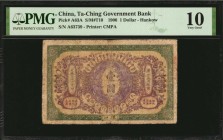 CHINA--EMPIRE

(t) CHINA--EMPIRE. Ta-Ching Government Bank. 1 Dollar, 1906. P-A63A. PMG Very Good 10.

(S/M#T10). Printed by CMPA. Hankow. PMG has...