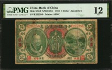 CHINA--REPUBLIC

CHINA--REPUBLIC. Bank of China. 1 Dollar, 1912. P-25k2. PMG Fine 12.

Printed by ABNC. Kweichow. A note that is seldom seen in an...